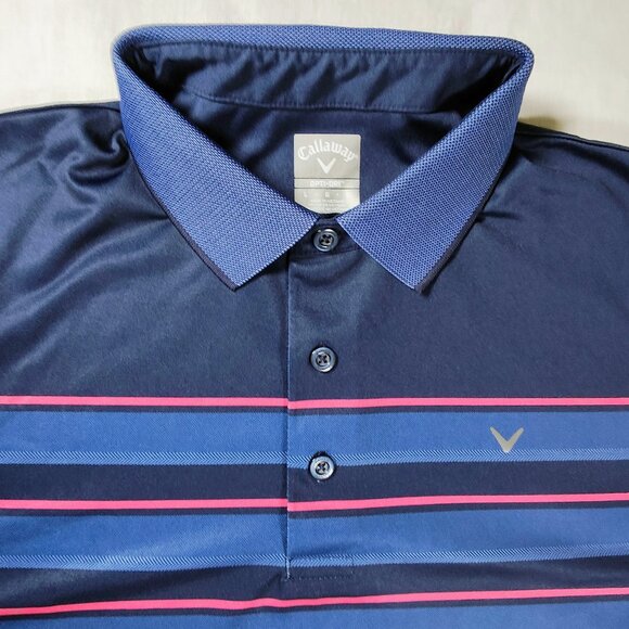 Callaway Men's Large Striped Opti-Dri Golf Short Sleeve Polo Shirt - Picture 6 of 9